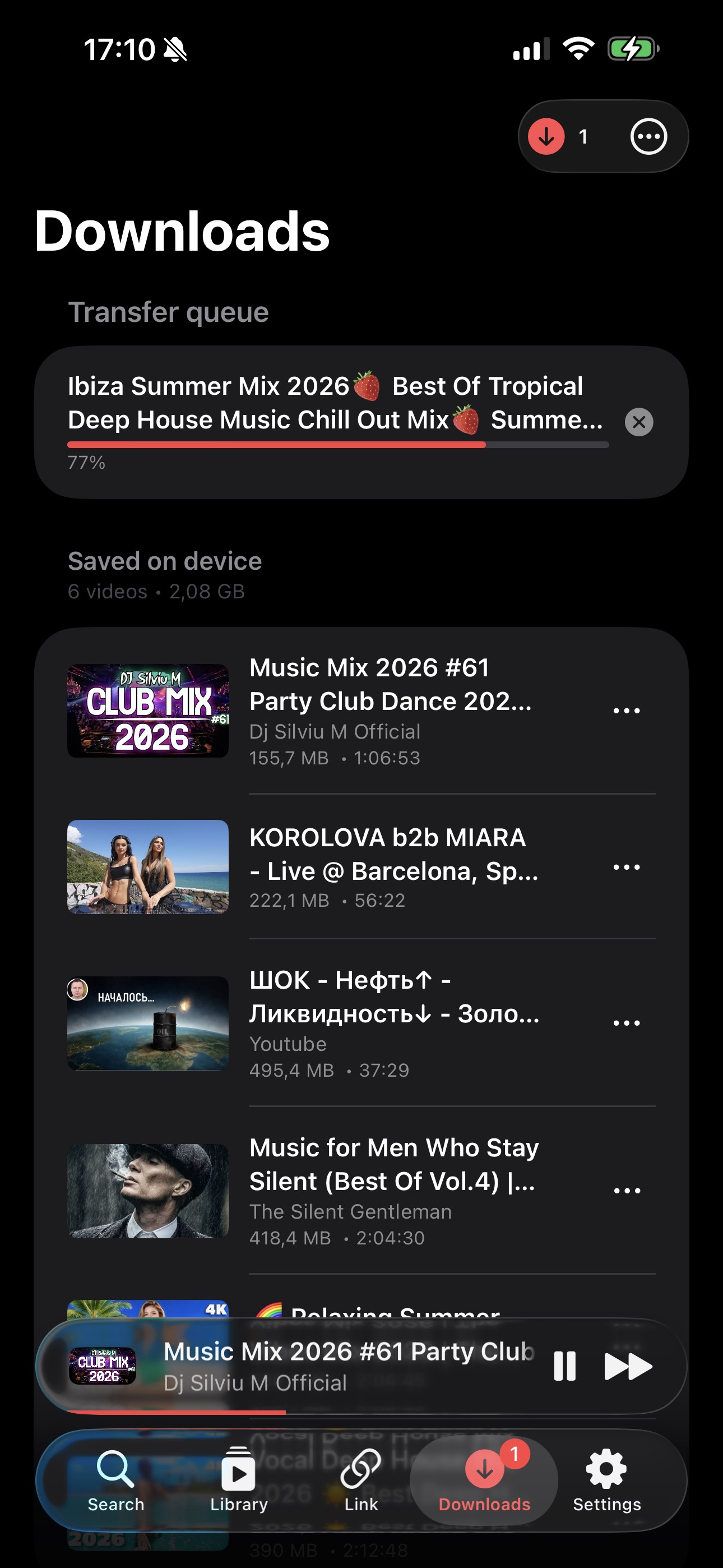 Active download transfer queue with progress bar