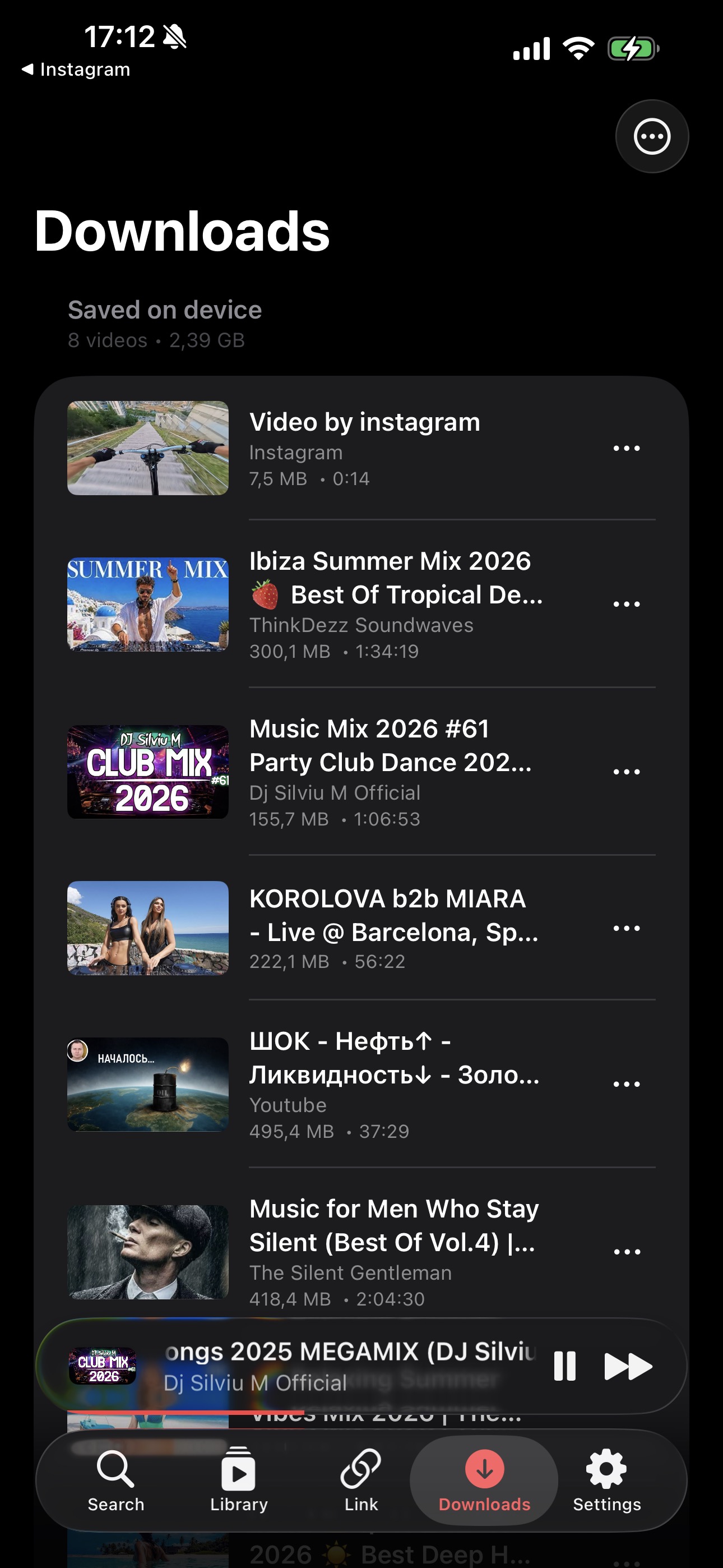 List of videos saved on device for offline playback